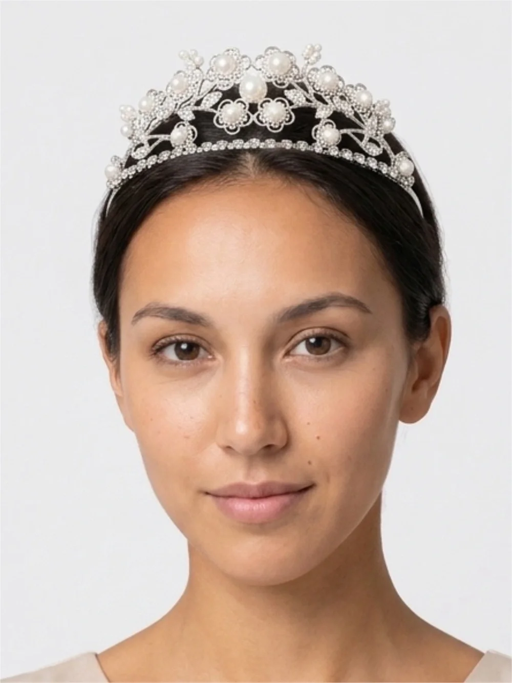 Vintage Silver Pearl Crystal Bridal Tiara Crown Headpiece Wedding Prom Princes
